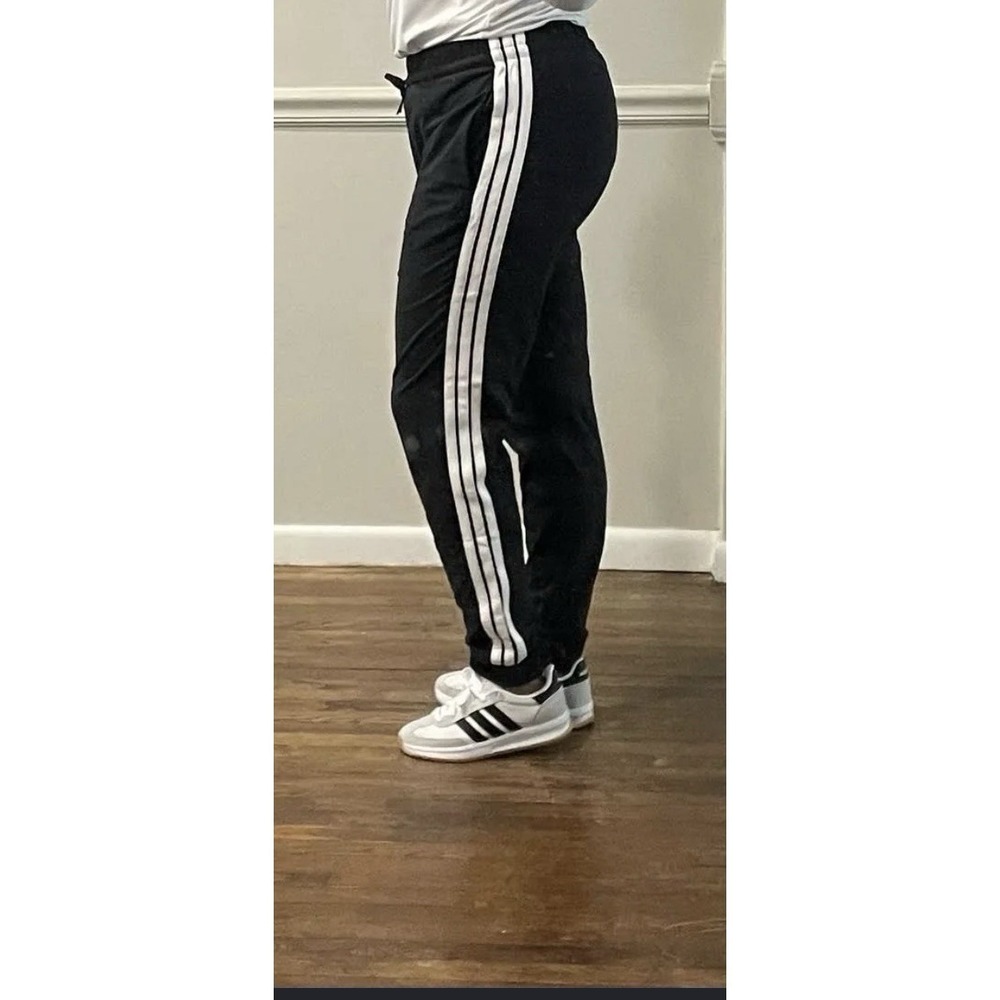 adidas Women's Track Pants L Black/White 3-Stripes Drawstring Elastic Waist